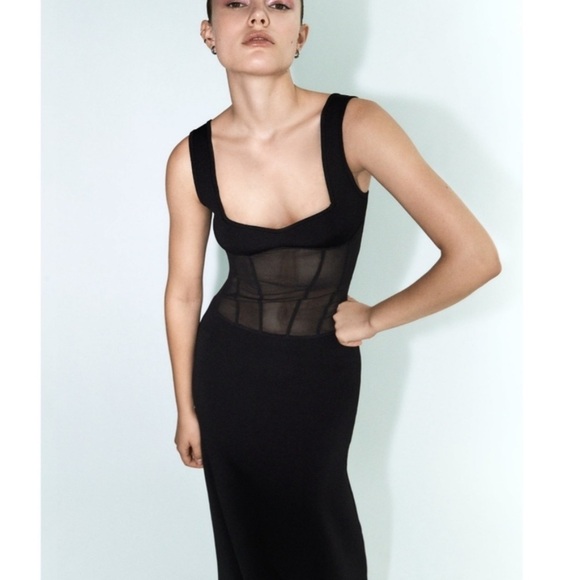 Zara knit midi dress with corset mesh insert - Picture 1 of 12